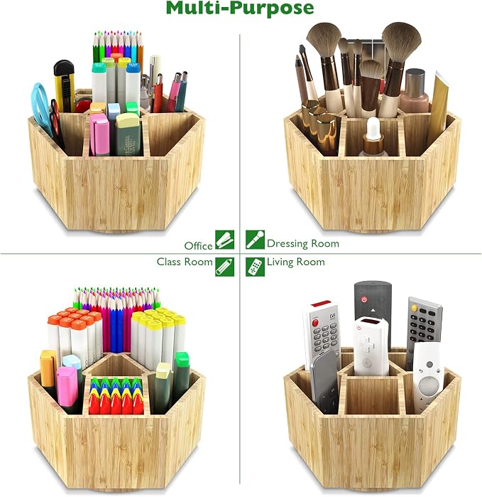 Bamboo Art Supply Organizer,Rotating Pencil Holder Back to School Supplies | Hold 350+ Pencils, for Pen, Colored Pencil, Art Brushes, Desktop Storage Caddy for Classroom & Art Studio