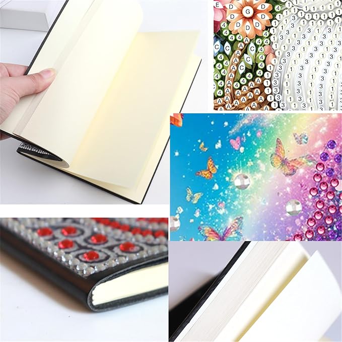 FRANDEK Diamond Art Painting Notebook Kit, Colorful Butterfly A5 DIY Journal with 50 Blank Pages, Crystal Rhinestone Cover with Waterproof Canvas, Beginner Craft Set with Full Tools for Adults