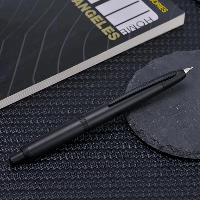 Jinhao 20 Press Fountain Pen, Matte Black Retractable Extra Fine Nib with Ink Converter Set (Black Clip)