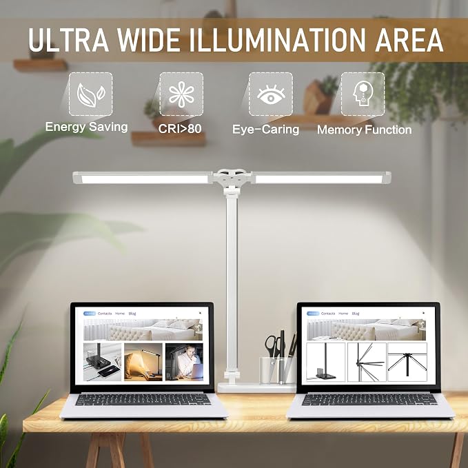 LED Desk Lamp Dimmable Table Lamp with USB Charging Port, 50 Lighting Modes, Adjustable Foldable Dual Swing Arm Architect Desk Lamp for Home Office, Eye-Caring Reading Lamp w/Pen Holder 45min Timer