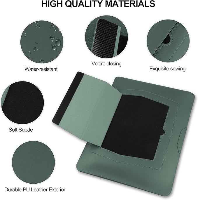 HoYiXi 13.3'' /13.6'' Laptop Sleeve Case Leather Bag with Stand Compatible with MacBook Pro 14/MacBook Air 13(M1 M2)/13.3'' Yoga/Dell XPS 13/HP/Matebook 14'' Laptop case, Green
