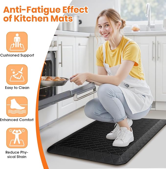 4/5 Inch Extra Thick Kitchen Mats for Floor,Non Slip Anti Fatigue Kitchen Rugs,Waterproof Stain Resistant Sink Mat,Cushioned Standing and Comfort Mats for Office (17"x24" Black)
