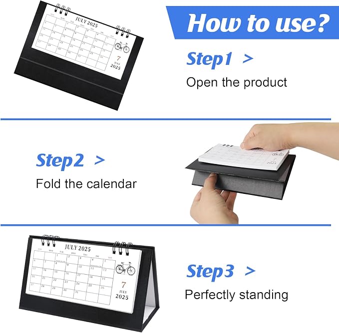Gannyfer Desk Calendar 2026-2027, Small Standing Flip Desk Calendar, Use from January 2026 to Dec 2027, 24-Month Mini Desktop Calendar for Home, School, Office (6.89" x 3.54" Black)