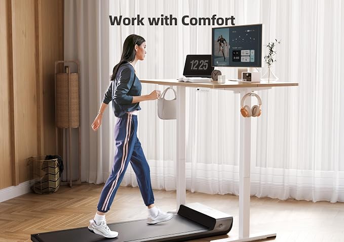 YDN Electric Standing Desk Adjustable Height, 35 x 20 Inches Stand up Desk with Cable Management, Home Office Desks with Splice Board & White Frame, Nature Top