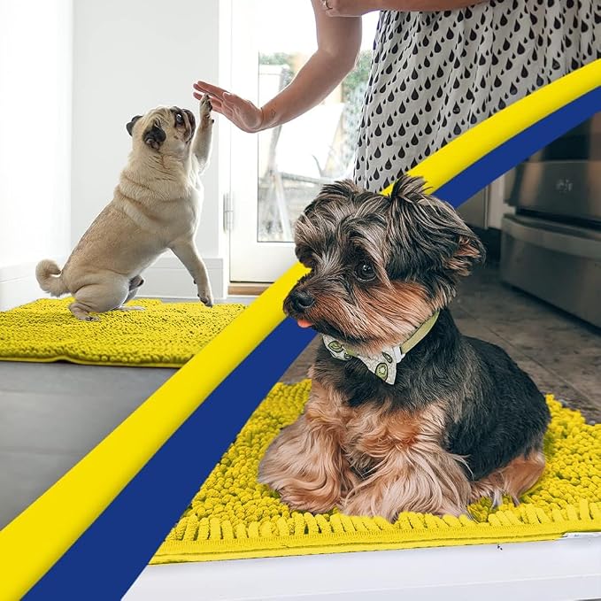 Muddy Mat® | Super Absorbent Door Mat Indoor, Microfiber Quick Dry Chenille Entryway Rug, Non-Slip Front Door Mat, Indoor Mats for Entryway, Machine Washable Pet Rug, Lemon Yellow 19" x 30"