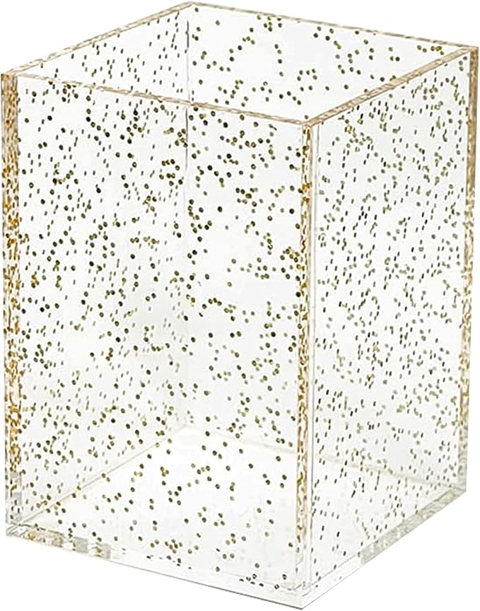 pbf Clear Acrylic Pen Holder for Desk | Clear Pencil Holder | Acrylic Makeup Brush Holder for Vanity | Pen Organizer | Bookmark Holder | Pencil Cups | Desk Organizer (Gold Glitter)