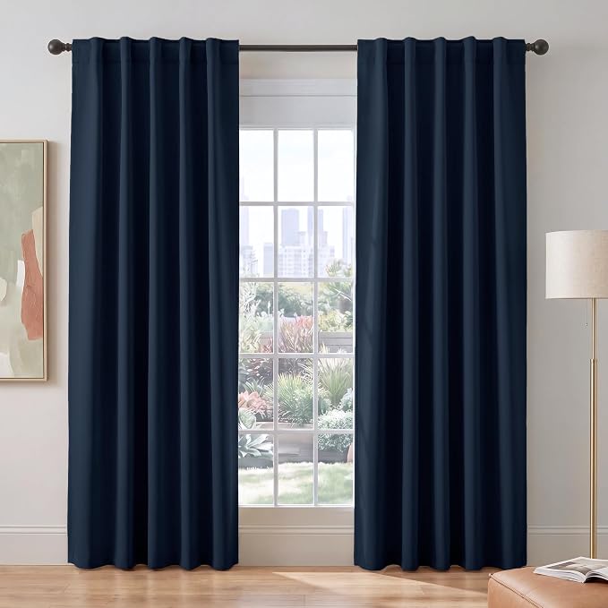 PONY DANCE Blackout 80 inch Length Curtains 2 Panels Set, Thermal Insulated Solid Window Drapes for Closet, Temporary Room Divider Curtains for Bedroom Sliding Door, W 42 x L 80 inch, Navy Blue
