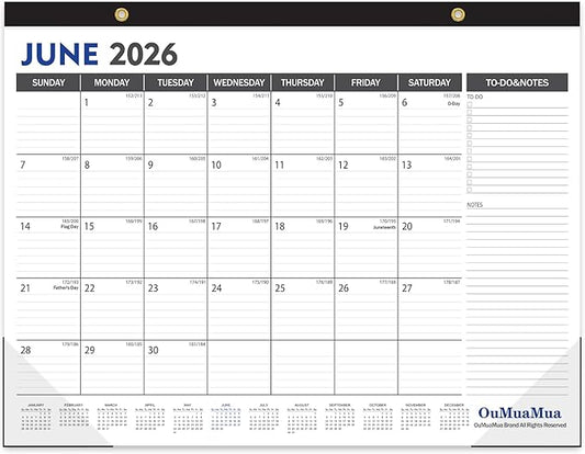 OuMuaMua Large Desk Calendar 2026-2027 - 19 Months from Jun. 2026 through Dec. 2027, 22 x 17 Inches Desktop Wall Calendar with Julian Date To-do & Notes, Corner Protectors for School Home Office