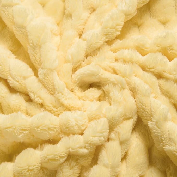 Vessia Flannel Fleece King Size Bed Blanket(108x90 inch), 3D Jacquard Light Yellow Fuzzy and Warm Blanket for Adults, 300GSM Super Soft Touch Cozy Lightweight Bed Decor for All-Season