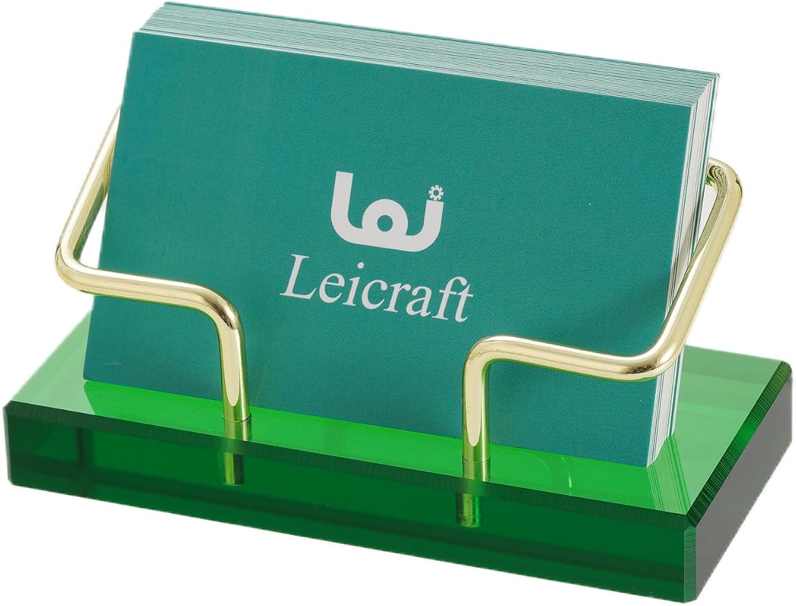 Business Card Holder for Desk, Modern Card Organizers and Office Desk Accessories for Men and Women (Green & Golden)