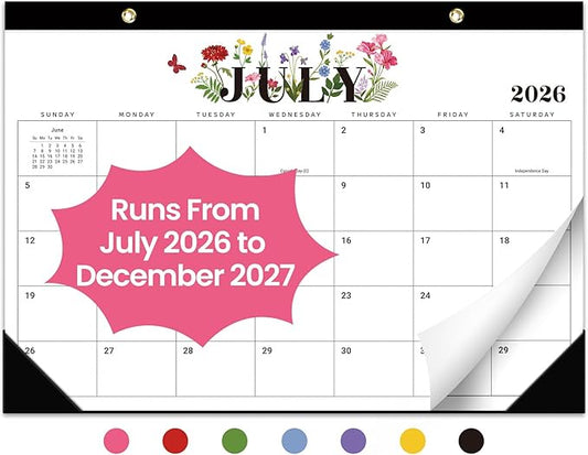 Desk Calendar 2026-2027, 18-Month Calendar Runs from July 2026 to December 2027, Large 17" x 12" Monthly Desktop & Wall Calendar for Home & Office - Soft Botanica