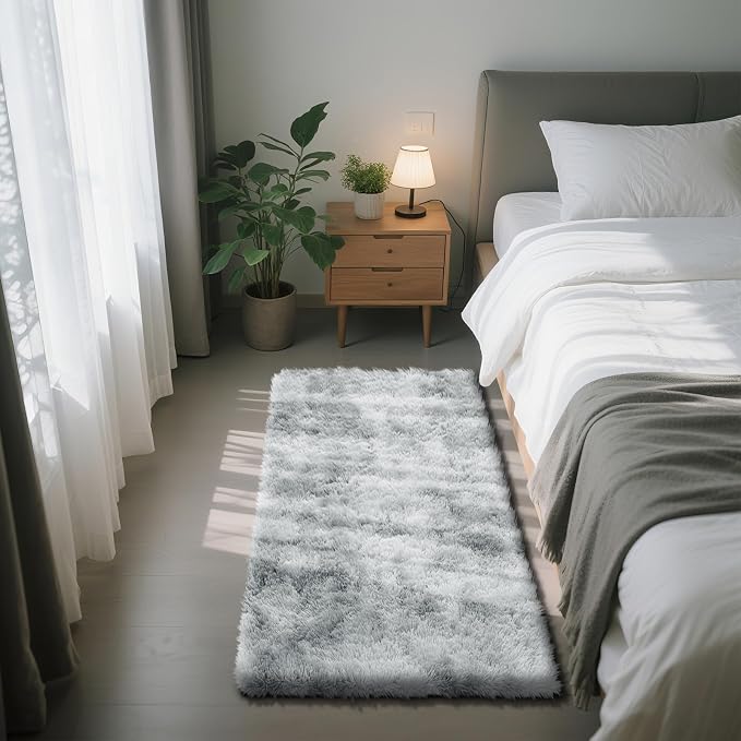 Fluffy Rug Shag Area Rug, Mottling Grey 2x4 Area Rugs for Bedroom, Small Bedside Rug, Soft Fluffy Shag Entryway Throw Rugs for Living Room Bedroom Room Home Decor