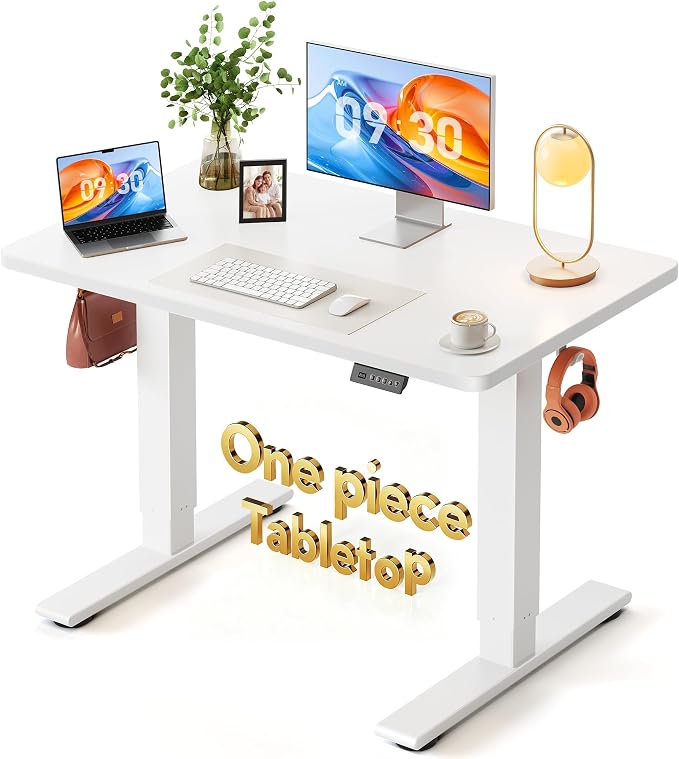 FEZIBO One-Piece Standing Desk, 40"x24" Seamless Tabletop Electric Height Adjustable for Home Office, Study Rooms & Multi-Device Workstations, White