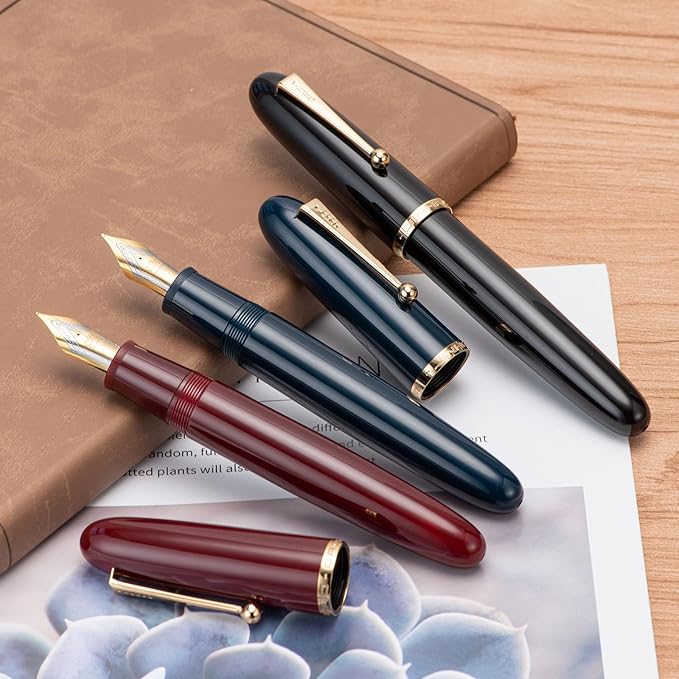 Jinhao 9019 DaDao Series Fountain Pen, Size 8 Extra Fine Nib with Large Ink Converter, Dark Blue Acrylic Design Smooth Writing Pen (Gold Trim)