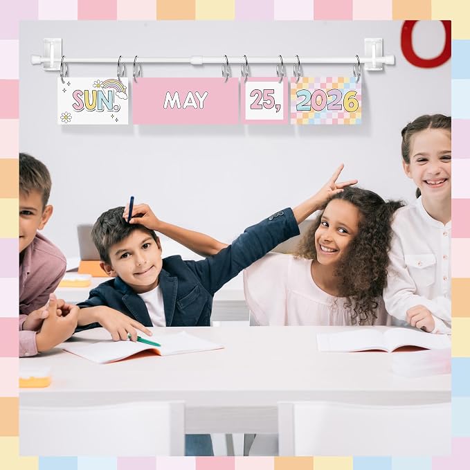 Pastel Rainbow Flip Calendar Bulletin Board Set 54 Date Cards for Teacher Classroom Years 2026-2028 Rainbow Flip Calendar with Adjustable Holder and O-Rings for Back to School Supplies