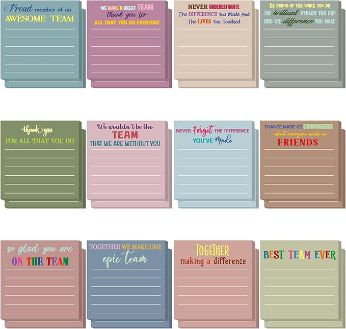 Yinder 24 Pcs Inspirational Sticky Notes Thank You Gift Motivational Sticky Note Pad Employee Appreciation Gift Bulk for Staff Coworker Teacher Nurse Office Groups 3 x 3'' (Thank You,Morandi)