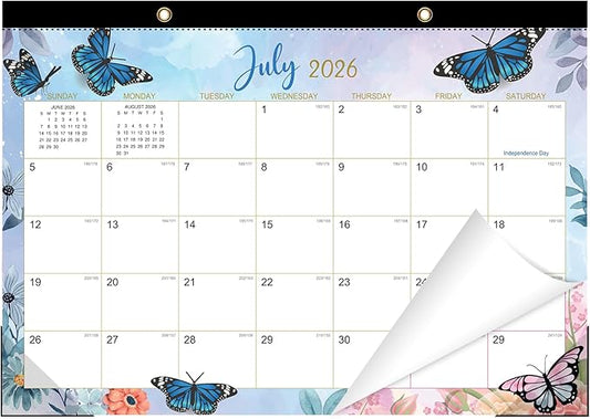 ZTX Desk Calendar 2026-2027,18 Month Academic Desk Calendars,17"x12" Jul.2026-Dec.2027 Calendar with Clear Plastic Cover for Teacher School Year Home Butterfly