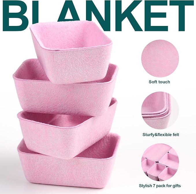 Desk Drawer Organizer | 7 Pack Felt Drawer Organizer Shallow Drawer Organizers Felt Storage Bins,Desk organizer trays (Pink)