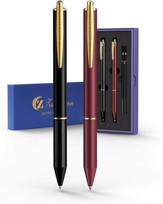 Retractable Gel Pens, 0.5mm Fine Point Black Ink Pens, Smooth Writing, Quick Dry, No Bleed, Archival Quality, Leak Proof, Comfortable Grip, Office School Supplies,2 Pens/Box + 2 Refills