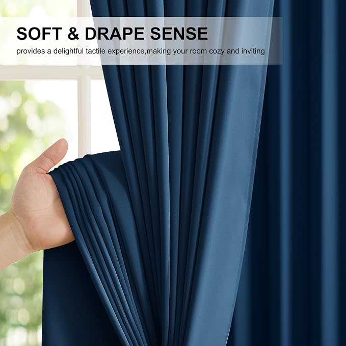 NICETOWN Moroccan Blue 100% Blackout Curtain Panels, 2 Pieces of 52x84 Inch Rod Pocket Window Drapes with Black Liner for Bedroom, Energy Smart & Noise Blocking Out Drapes for Baby Room