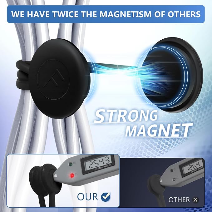 Magnetic Cable Ties – Reusable Silicone Magnetic Cord Organizers for Bundling, Fridge Clips, Book Markers & More – Assorted Colors for Efficient Cable Management (Black Color, 12-Pack)