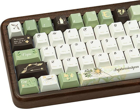 150 Keys Green PBT Keycaps, Laurel Theme Custom Keycap Cherry Profile, Dye-Sublimation Keycaps Set for 61/64/68/84/87/100/104/108 Cherry MX Mechanical Keyboards