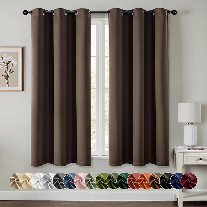 MIULEE Blackout Curtains for Bedroom Living Room 2 Panels, Thermal Insulated Room Darkening Drapes Grommet Noise Reducing Light Blocking Window Treatments 54 Inches Long 40x54 Inch Chocolate Brown