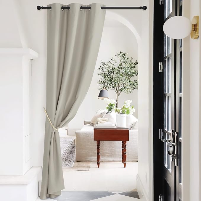 NICETOWN Grommet Top Blackout Door Curtains for Doorway, Solid Farmhouse Room Darkening Thermal Insulated Curtain Drape for Doors Windows, 1 Panel, W42 x L95 inch, Natural