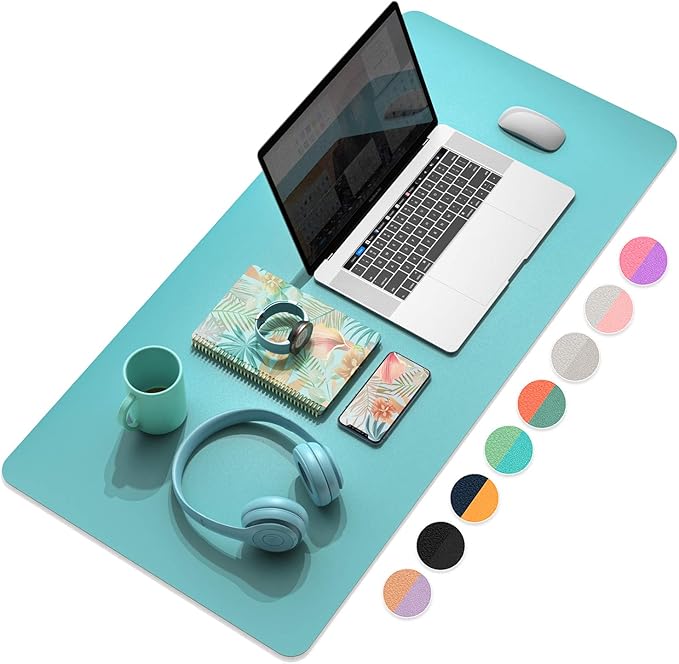 YSAGI Dual-Sided Desk Pad Protector, Desk Mat with Non-Slip - Waterproof PU Leather Office Desk Blotter for Mouse, Keyboard, Writing,35.4" x 17", Calamine Blue+Cobalt Green