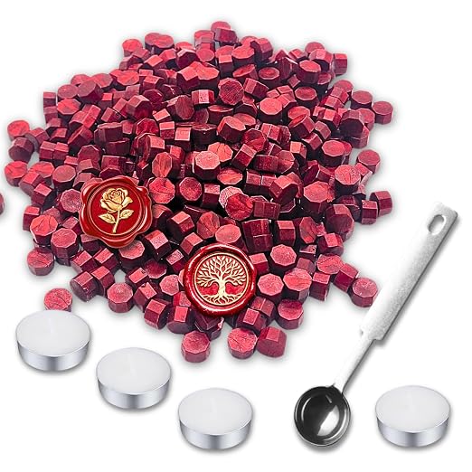 xxxHOLIC 400 Sealing Beads with Spoon & Tea Lights, Flexible Crack-Resistant Formula for Stamp Crafts, Smokeless Melting Set for Invitations, Envelopes, Cards & Gift Wrapping