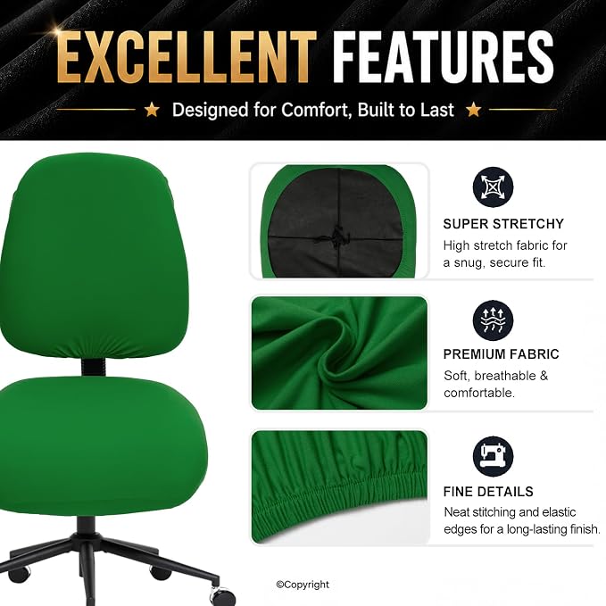 Super Stretchable Separate Office Chair Seat Covers - Universal Spandex Computer Chair Slipcover - 180GSM Washable Rotating Backrest Coverings & Cushion Protectors for Dogs, Cats, Pets
