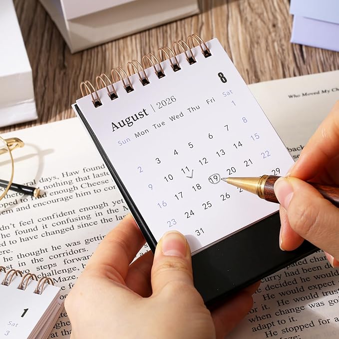 Mini Desk Calendar 2026, Standing Flip Small Desk Calendar- Jan 2026 to Jun 2027 Monthly Desktop Calendar- Thick Paper Twin-Wire Binding for Home or Office (Black)