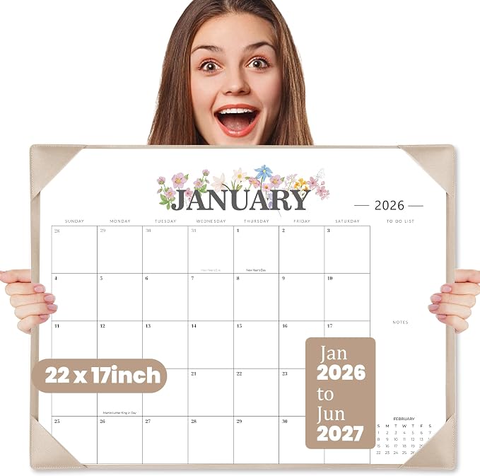 Desk Calendar 2026-2027 - 18 Month Desktop Calendars (Jan 2026–Jun 2027),Large 22x17 Monthly Calendar with Home & Office Floral Desk Pad Calendars (Apricot, 22 * 17)