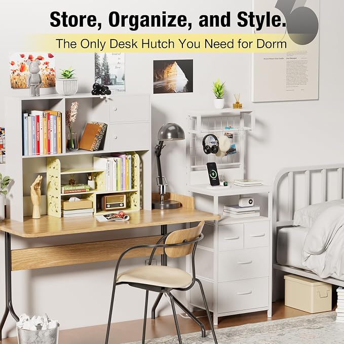 YGYQZ Adjustable Desktop Shelf Organizer, 3-Tier Expandable Desk Shelf, Beige Pattern