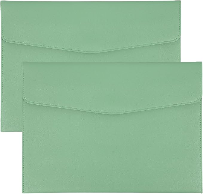 PATIKIL 2Pcs PU Leather A4 File Folder, Document Holder Envelope Waterproof Napa Texture Filing Organizer Portfolio Folder Case with Magnetic Snap Closure for Home Office, Green