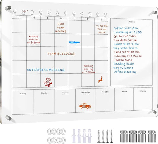 Large Acrylic Calendar for Wall,24"X16",Acrylic Dry Erase Calendar for Wall,Clear Acrylic Wall Calendar for Home/Office