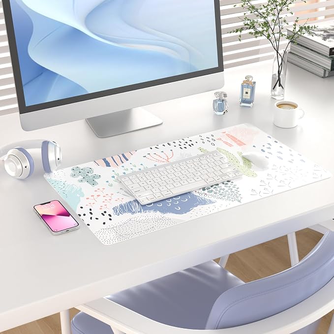 Colorful Star Large Mouse Pad, Waterproof PU Leather Abstract Desk Mat for Women Girls, Cute Desk Accessories Minimalist Home Office Decor, Kids Deak Pad Non-Slip Writing Mat 23.6" x 13.8"
