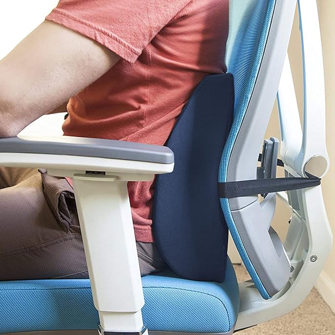 DMI Lumbar Support Pillow for Chair to Assist with Back Support with Removable Washable Cover to Ease Lower Back Pain and Discomfort while Improving Posture,14 x 13 x 5,Contoured Foam,Premium,Navy