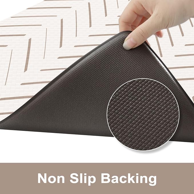 KIMODE Anti Fatigue Kitchen Mat, Boho Kitchen Rugs Sets of 2, Cushioned Kitchen Floor Mats Non Slip, Waterproof Comfort Foam Standing Desk Mat for Laundry, Office, Sink, Light Brown/Beige