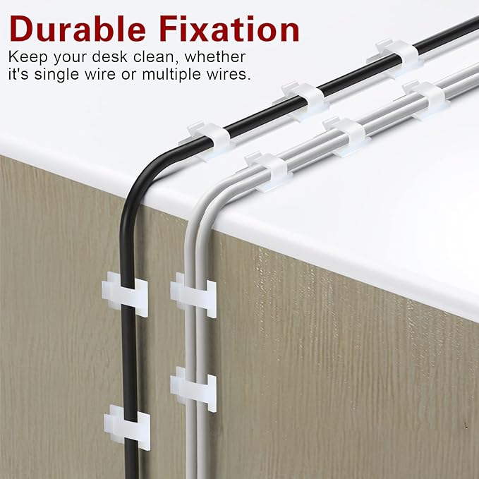120PCS XHF Adhesive Cable Wire Clips White, Cable Staples Outdoor Cable Management Wire Organizer Cord Holder for Under Desk, Car, Wall, TV PC Ethernet Cable