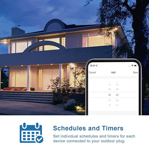 New One Smart Plug 2 Pack, Outdoor Waterproof IP65 Dual Outlets, 2.4G WiFi Outlet Compatible With Alexa, Google Home, Smart Life, Wireless Voice Remote Control, ETL FCC Certified