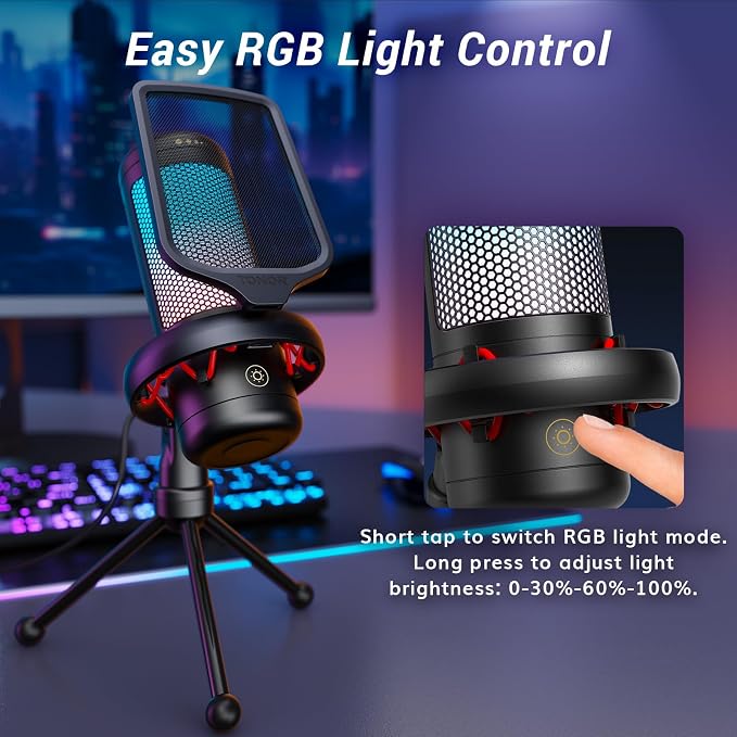 TONOR Gaming Microphone Set, USB Condenser Mic for PC with Stand, Controllable RGB, Quick Mute, Volume Control, for Twitch Streaming, Discord Chatting, 200 cm/78inch Cable, Desktop Stand TC310