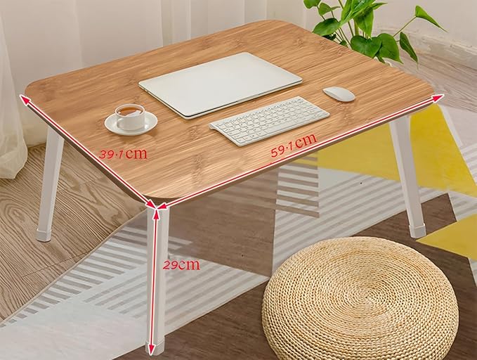 Foldable Laptop Desk for Bed, Bed Laptop Table, Foldable Portable Lap Bed Tray, 23.6 Inch Floor Table for Drawing Reading and Writing, Bamboo