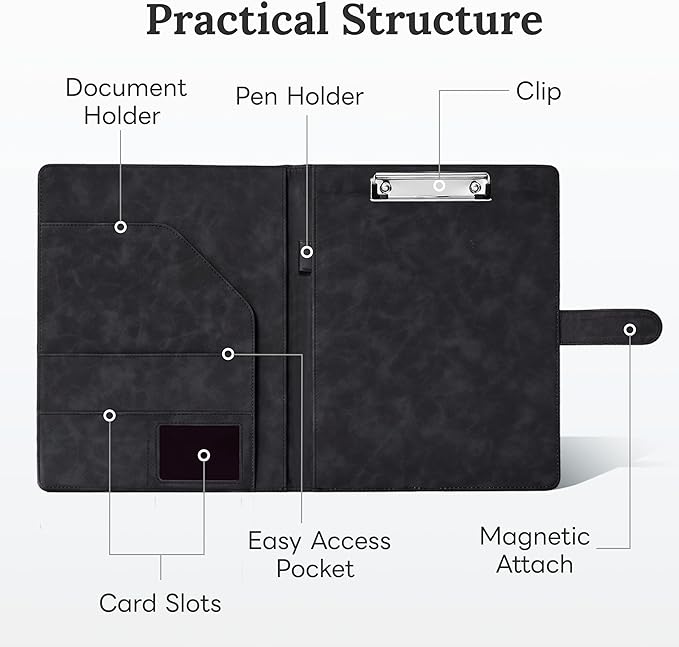 Clipboard Folder Padfolio, Mymazn Writing Portfolio Faux Leather Clipboards with Cover for Legal Pad Holder Letter Size A4 8.5 x 12 for Business Conference Notepad Clip Boards