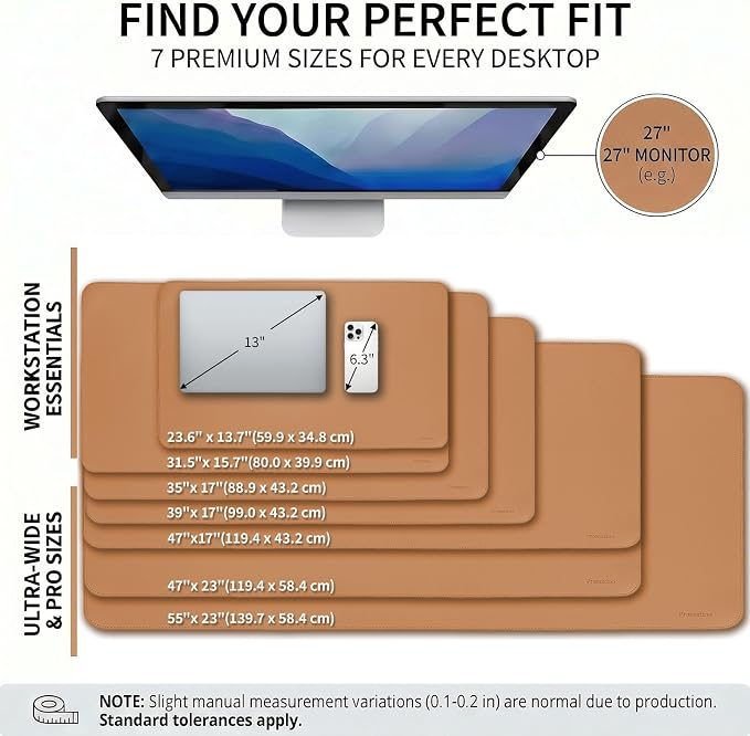 Large Desk Pad Non-Slip Desk Mat Protector for Keyboard Mouse Waterproof Vegan Leather Surface Faux Leather Laptop Mat Smooth Mouse Pad Premium Gift Tube Caramel Brown 47" x 23"