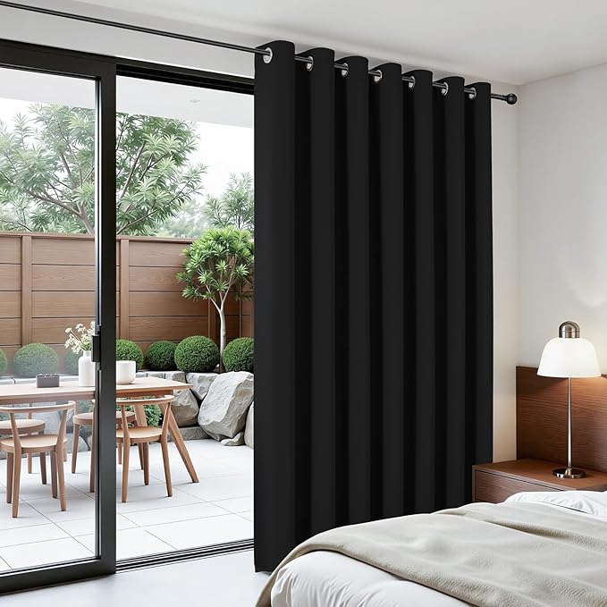 Joydeco Blackout Patio Sliding Door Curtains 72 Inches Long, Grommet Privacy Room Divider Curtains, Extra Wide Thermal Blackout Drapes for Bedroom Living Room (Black, 60Wx72L, 1 Panel)