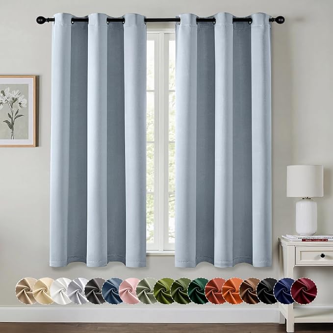 MIULEE Blackout Curtains for Bedroom Living Room 2 Panels, Thermal Insulated Room Darkening Drapes Grommet Noise Reducing Light Blocking Window Treatments 45 Inches Long 40x45 Inch Light Blue