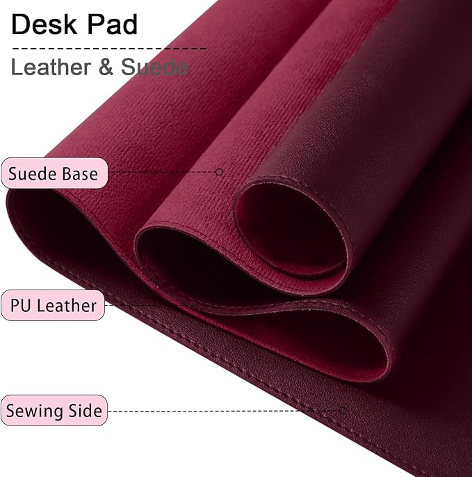 Large Desk Pad, 47.2" x 17" PU Leather Desk Mat for Desktop, Non-Slip Office Desk Mat for Desk, Desk Blotter Pad, Waterproof Computer Pad for Desk, Keyboard Mats for Home & Office (Burgundy)