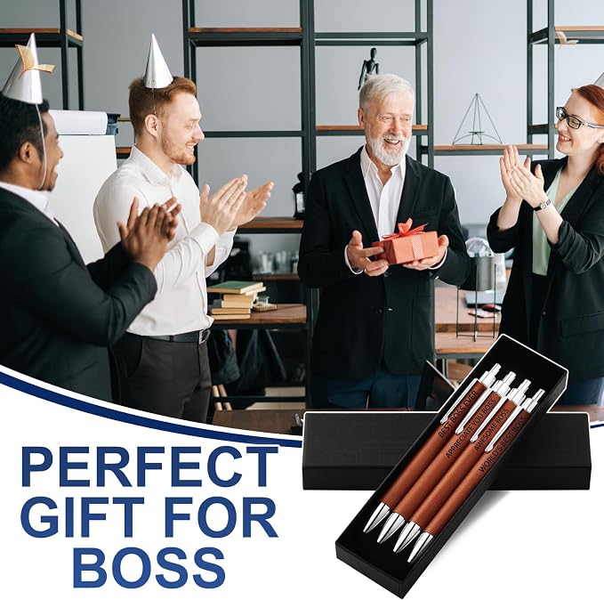 Sayglossy 4 Pcs Boss Appreciation Gifts Leather Pen Sets Boss Birthday Thank You Pens for Office Leader Supervisor Driver