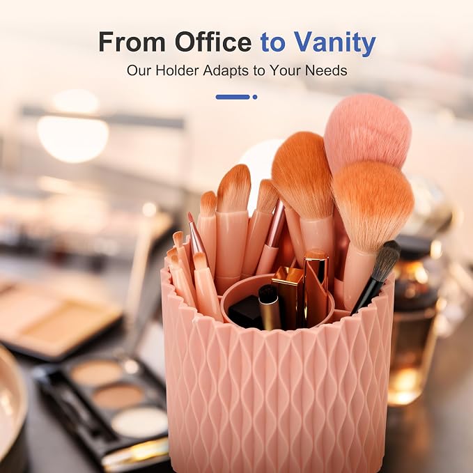Pencil Holder - 360° Rotation, 5 Slot Desk Supplies For Women Office Aesthetic. Pencil Holder For Office&School, Desk Accessories(Pink)